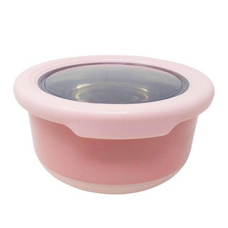 圓形不銹鋼保鮮盒三色碗，兒童隔熱保鮮碗，密封便當飯盒泡麵碗, 粉色,220ML, 1個, 圓形不銹鋼保鮮盒