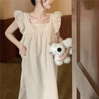 夏季短袖睡裙 卡通簡約寬鬆女士睡衣 加肥加大碼甜美家居服連衣裙