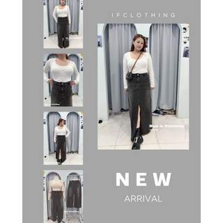 苡芙 大尺碼 復古煙灰開衩長牛仔裙 XL-4L