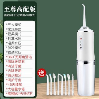 家用便攜式電動沖牙器 牙齒清潔牙結石牙縫潔牙器洗牙水槍, 1個, 米白色【標準水壓】+1噴頭+3種模式