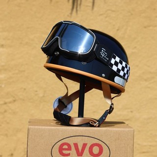 블랜드몰 클래식 오토바이 헬멧 복고풍 빈티지 디자인 스쿠터 경량 유니크 안전모, M 56-58, 블랙-P01