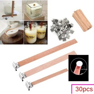 캔들 초 심지 나무 Wicks 자연적으로 DIY 클립베이스와 대 항아리 촛불 만들기 코어 무연 도구에 한 세트 30pcs, 13x60mm x glue dots