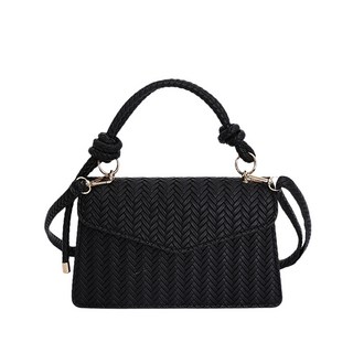 今年流行編織紋手提小方包女包2025秋新款輕奢單肩包高級感斜挎包, 黑色