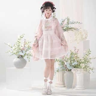 盈春禧 原創漢洋折衷明製漢服女套裝 交領琵琶袖馬面裙洛麗塔罩裙 漢元素日常服, 罩裙+交領琵琶袖,S