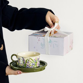 高級感咖啡杯碟套裝 咖啡杯子 生日禮物 喬遷禮物 結婚伴手禮 交換禮物, 古典杯碟綠色-劍蘭【禮盒裝】, 1個