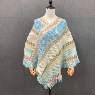 云南麗江披肩許紅豆同款毯子民族風旅游外搭斗篷外套披風圍巾女 長袖上衣女秋 寬鬆 大尺碼 長版 韓版 顯瘦 打底衫, 套衣薄荷藍