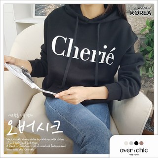 오버시크 여성용 국내제작 기모안감 루즈핏 영문 레터링 포켓 기본 후드 티셔츠