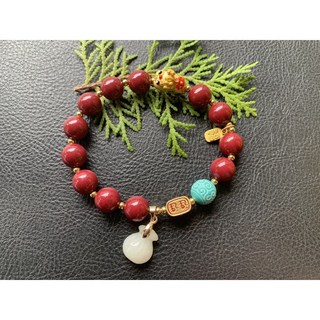 畫意坊 手鍊 豼貅 朱砂手串 招財納福 轉運硃砂 天然高含量紫砂散珠 避邪貔貅, 1個