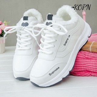 KOPN 가을/겨울 운동화 여자 신발 ins 스니커즈 겨울 기모 면 신발 캐주얼 흰 신발 키 높이 스니커즈
