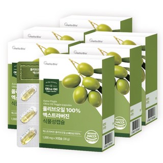 헬로바이오 올리브오일 100% 엑스트라버진 식물성캡슐 HACCP 식약청인증, 6개, 30정