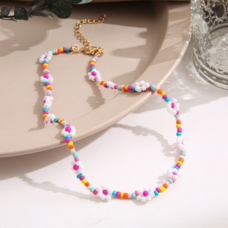 RoseAria 여성 시드 비즈 플라워 목걸이