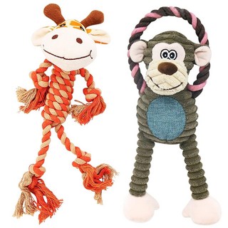 바쁘게 유지하는 로프 개 지루함을 위한 줄다리기 소형 중형 대형견을 인터랙티브 삐걱거리는 강아지, Orange & Green