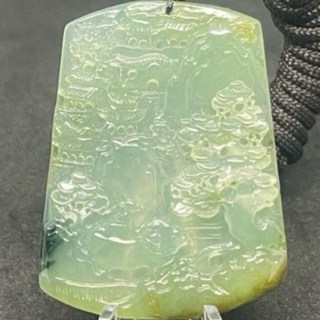 翡翠山水牌吊墜，精緻山水畫雕刻，A貨玉石飾品，寓意平安吉祥