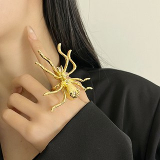 精選飾品 ZR歐美誇張設計感閃鑽金屬大蜘蛛吊墜項鏈女款2024新款複古鎖骨鏈