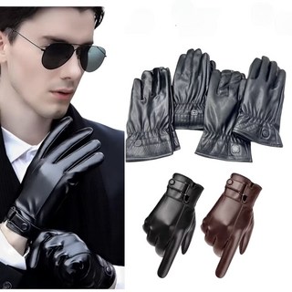 男款 加絨 防寒 防水 防風 可觸屏 皮革手套 機車手套 秋冬, 包釦-黑色