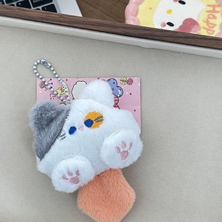 可愛毛絨長尾巴鑰匙扣掛件，柔軟玩偶公仔書包掛飾，精緻配飾禮物, 橘灰貓【珠鏈款】, 1個