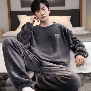 Doly秋冬季新款加絨加厚男士睡衣珊瑚絨法蘭絨大碼家居服套裝