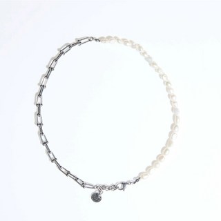 MIXTURE. MN015 純鋼馬蹄鐵鏈/拼淡水珍珠項鍊，幸運馬蹄鐵，優雅淡水珍珠，時尚百搭