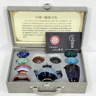 御古齋 曜變建盞茶具組 一壺六杯組 炫彩耀斑 遇茶成金 精美禮盒, 1個, 款四 一壺六杯組(龍盒)