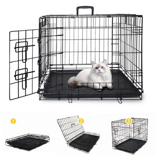 베이직 고양이 케이지 접이식 이동식 쟁반 양문 43cm x 48cm x 60cm, 1개, 블랙