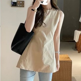 白色小個子疊穿無袖背心 女裝中長款夏季新款 收腰外穿氣質上衣