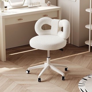 化妝椅 梳妝椅 旋轉椅 美甲椅 椅子 咖啡椅 休閒椅 花瓣椅 北歐椅 臥室椅子輕奢簡約家用梳妝奶油化妝女生臥室梳妝臺椅子, 羊羔絨白色旋轉款式, 1個