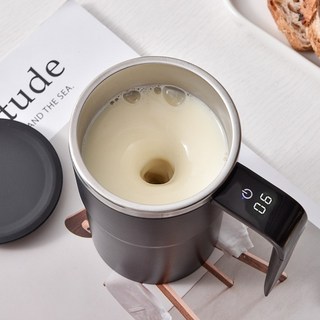 돌아라 충전식 자동 회전 믹스컵 원터치 온도 측정 커피컵 머그컵, 1개, 블랙