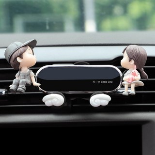 DFMEI 手機支架汽車車載支架卡通款車上出風口手機導航固定支撐支架, 1個, 思密達情侶 鏡面帶翅膀:如圖