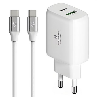 SINJIMORU OPD GaN 雙埠 PPS 超高速 PD 充電器 + Type-C to Type-C PD 傳輸線 1m 套組, 白色, 1個