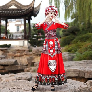 苗族服裝 民族服飾 貴州苗寨女裝 雲南侗族瑤族土家族舞蹈服演出服, 女神套裝【沒帽子】,L