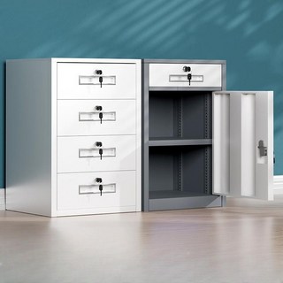 鐵皮文件櫃 辦公室桌下櫃 檔案資料收納櫃 矮櫃 儲物櫃 抽屜帶鎖小柜子, 高65cm一抽一門白,1.1mm