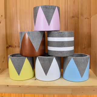 모던레시피 프리미엄 핸드페인팅 시멘트 화분 / 크라운 스트라이프 패턴 / 중형 대형 / 인테리어 화분 추천, 1개, 화이트크라운