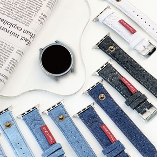 데님 청바지 애플 갤럭시 워치 스트랩 10 9 8 7 6 5 4 3 SE SE2 시계줄, 블랙, 1개