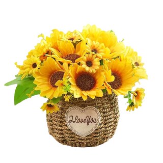 해바라기 인조 꽃다발 장식 세트 해바라기 꽃바구니 장식 소품, 오렌지, 1개