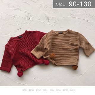 鹿拉拉 LU-LALA 韓版女童毛衣上衣，冬季中小童百搭純色毛球針織上衣，台灣現貨