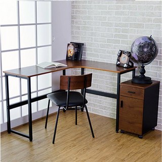 Tasteful 特斯屋 L型書桌工作站，胡桃木色，附收納櫃，台灣製