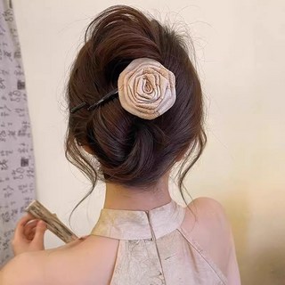 2025 여성 중국풍 로즈 플라워 틀어집게핀 고급 뒷머리 올림머리 일자 집게핀 헤어악세사리