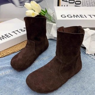 長筒靴 馬丁靴 機車靴 平底真皮複古馬丁鞋 春秋冬季及裸靴套筒小短靴子