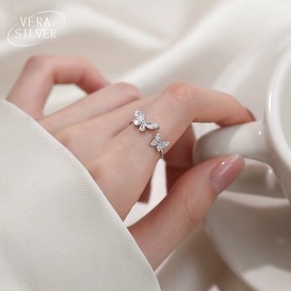 VERA SILVER 純銀蝴蝶戒指 可調節開口尾戒 韓國日系可愛百搭