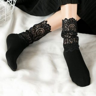 HIURETME 시스루 레이스 중목 여성 양말 3켤레