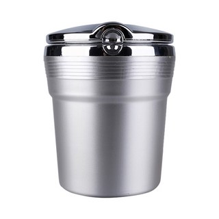 普特汽車精品 掀蓋藍光LED煙灰缸 有蓋菸灰缸 車用煙灰缸 汽車煙灰缸 直立煙灰缸 煙灰盒, 銀, 1個