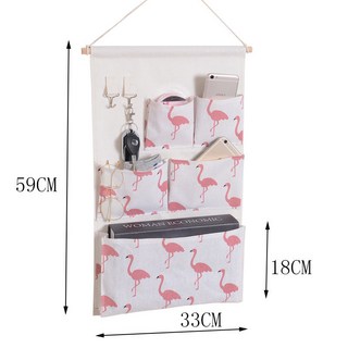棉麻布藝收納掛袋牆掛式學生宿舍門後儲物袋手機掛袋, 五兜立體白鳥