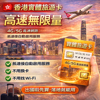 香港實體旅遊上網卡 SIM卡 高速數據 免漫遊費, 1個, 6天, 無限