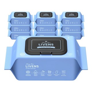 리벤스 퓨어워터 아기물티슈 엠보싱 캡형, 50g, 100매, 10개