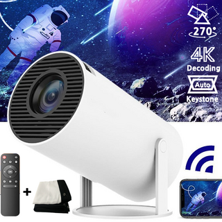BIKASU 가정용 4K 스마트 미니빔 빔프로젝터 휴대용 캠핑용 빔 프로젝터 180도 회전 초점 초고화질, 빔프로젝터+스크린
