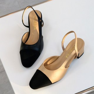 배색 슬링백힐 플랫슈즈 미들힐 회사구두 1.5cm 4.5cm
