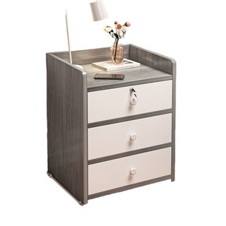 簡約現代帶鎖床頭櫃：臥室收納、迷你置物架、床邊櫃, 灰白色, 1件