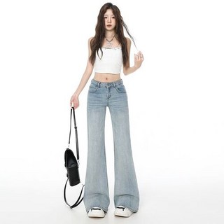 여성 와이드 청바지 기모 라이트 퇴색되지 않는 로우 웨이스트 똑딱이 가을 겨울 캐주얼 슬림핏 나팔바지 힛템