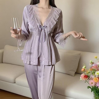 COSYEVNO 여성 봄 가을 레이스 실크 잠옷 상하세트 LFHnssy-6