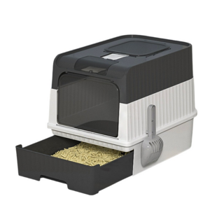 貓砂盆 貓便盆 折疊貓砂盆 超大貓砂盆 大貓砂盆 巨大貓砂盆 貓廁所 貓砂屋 摺疊貓砂盆 封閉貓砂盆 防外濺 防散砂, 黑色, 1個